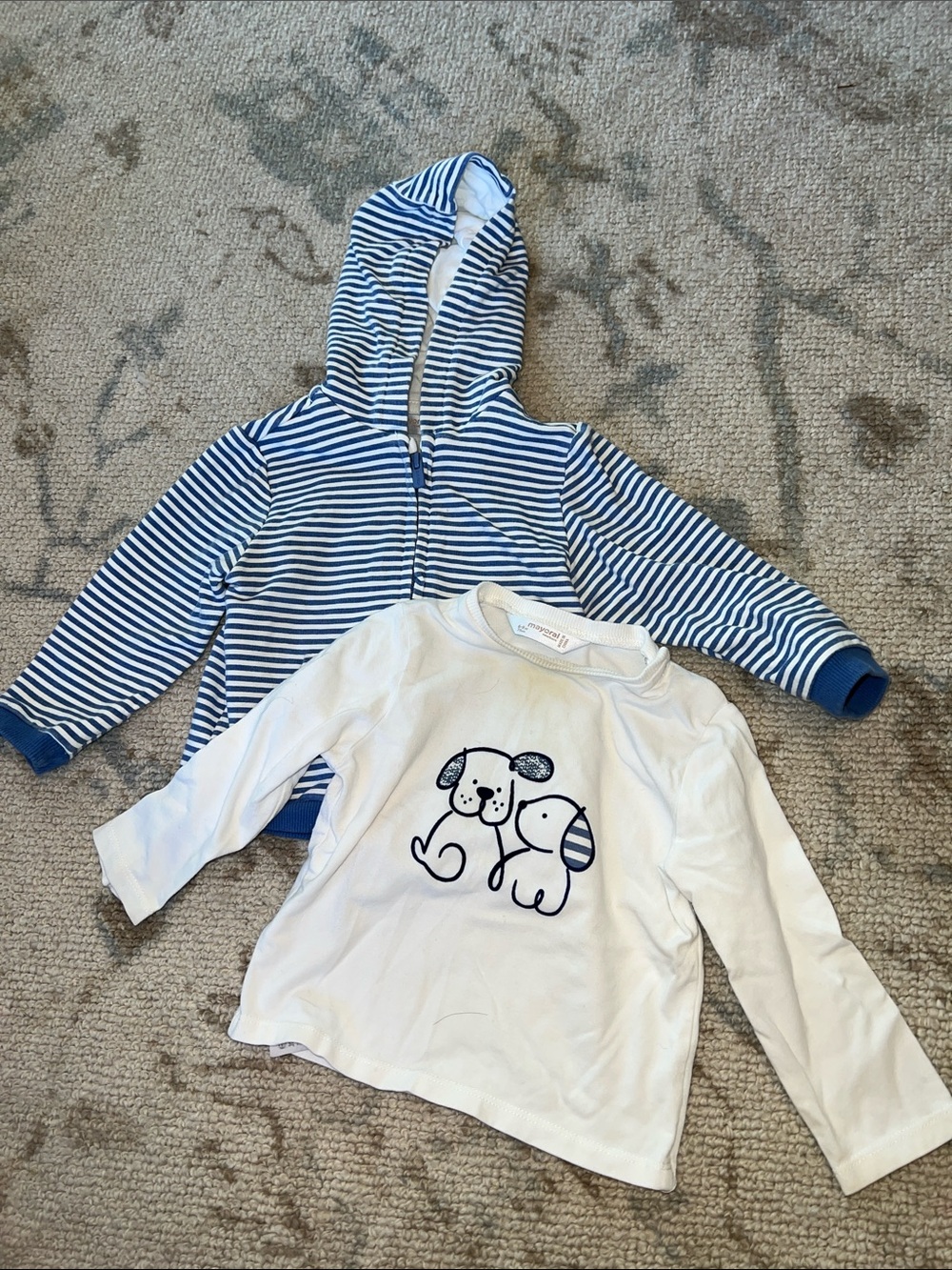 Mayoral White Long Sleeve Top & Blue Striped Hoodie Set